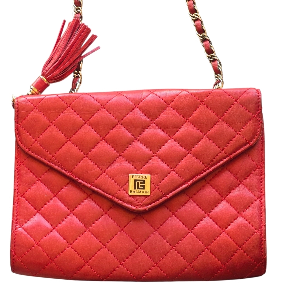 Pierre Balmain Red Quilted Crossbody with Gold Accents